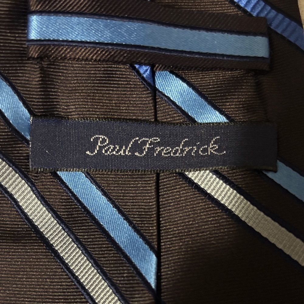 Paul Fredrick Classic Blue and Black Striped Tie - Picture 2 of 3
